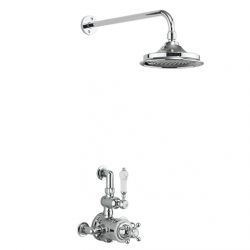 Burlington Avon Single Outlet Thermostatic Shower Mixer with 9 Inch Fixed Head - Chrome / White