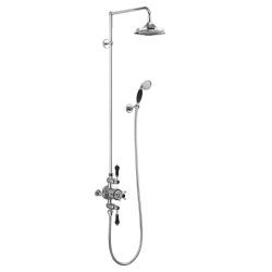 Burlington Avon Two Outlet Thermostatic Shower Mixer with Riser Rail Kit & 6 Inch Fixed Head - Chrome / Black