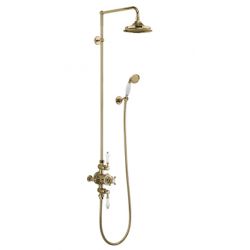 Burlington Avon Two Outlet Thermostatic Shower Mixer with Riser Rail Kit & 9 Inch Fixed Head - Gold / White