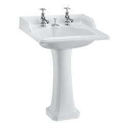 Burlington Classic 650mm 2TH Basin & Full Pedestal with Invisible Overflow - White