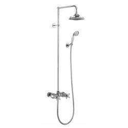 Burlington Eden Two Outlet Thermostatic Shower Mixer with Riser Rail Kit & 6 Inch Fixed Head - Chrome / White