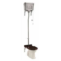 Burlington High Level Toilet with Brushed Aluminium High Level Cistern & Flush Pipe - White