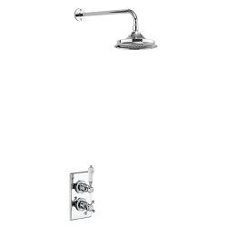 Burlington Trent Single Outlet Thermostatic Shower Mixer with 9 Inch Chrome Fixed Head - Chrome / White