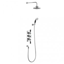 Burlington Trent Two Outlet Thermostatic Shower Mixer with Sliding Rail Kit & 9 Inch Fixed Head - Chrome / Black