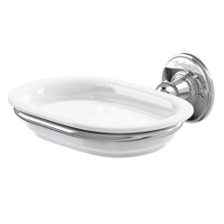 Burlington Wall Mounted Ceramic Soap Dish - White / Chrome