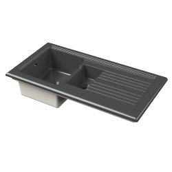 Nuie Fireclay 1.5 Bowl Inset Sink with Ridged Drainer & Central Waste 1010mm - Matt Black