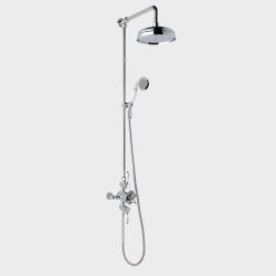 Eastbrook Traditional Exposed Two Outlet Thermostatic Shower Mixer with Fixed Head & Riser Rail Kit - White / Chrome