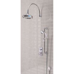 Eastbrook Traditional Two Outlet Thermostatic Concealed Shower Mixer with Fixed Head & Riser Rail Kit - Chrome / White