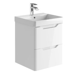 Ella Rowe Bisous 600mm Wall Hung 2 Drawer Vanity Unit & Basin - Gloss White