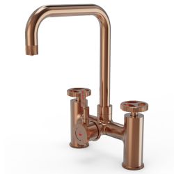 Ellsi 3 in 1 Industrial Bridge Hot Water Kitchen Sink Mixer - Brushed Copper