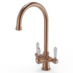 Ellsi 3 in 1 Traditional Cruciform Hot Water Kitchen Sink Mixer - Brushed Copper  / White