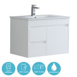 Eternia Adelaide Waterproof 750mm Wall Hung Basin Unit With Basin - White