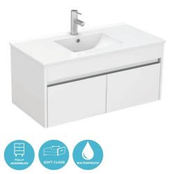 Eternia Adelaide Waterproof 900mm Wall Hung 2 Drawer Basin Unit With Basin - White