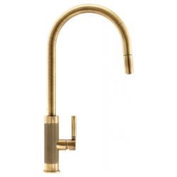 Franke Tessuto J Pull Out Spout Side Lever Kitchen Mixer Tap - Brass
