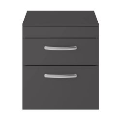 Nuie Athena 500mm 2 Drawer Wall Hung Cabinet & Worktop - Gloss Grey