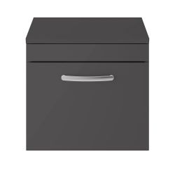 Nuie Athena 500mm Wall Hung Cabinet And Worktop - Gloss Grey