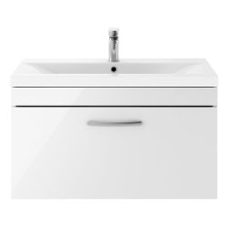 Nuie Athena 800mm Wall Hung Cabinet & Mid-Edge Basin - Gloss White