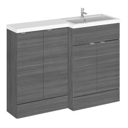 Hudson Reed Fusion Combination 1200mm L-Shaped Combination Basin & Cupboard Unit Left Hand - Anthracite Woodgrain
