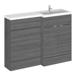Hudson Reed Fusion Combination 1200mm L-Shaped Combination WC & Basin Unit Right Hand - Anthracite Woodgrain