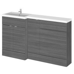 Hudson Reed Fusion Combination 1500mm L-Shaped Combination WC, Basin & Cupboard Unit Left Hand - Anthracite Woodgrain