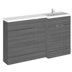 Hudson Reed Fusion Combination 1500mm L-Shaped Combination WC, Basin & Cupboard Unit Right Hand - Anthracite Woodgrain
