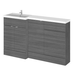 Hudson Reed Fusion Combination 1500mm L-Shaped Combination Cupboard, Basin & WC Unit Left Hand - Anthracite Woodgrain 