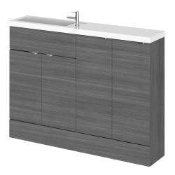 Hudson Reed Fusion Slimline 1200mm Combination Basin and Cupboard Unit - Anthracite Woodgrain