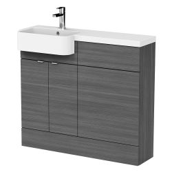 Hudson Reed Fusion Slimline 1000mm Combination Toilet & Basin Unit with Left Hand Semi Recessed Round Basin - Anthracite Woodgrain