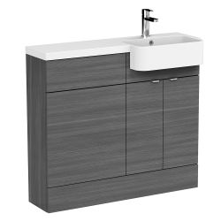 Hudson Reed Fusion Slimline 1000mm Combination Toilet & Basin Unit with Right Hand Semi Recessed Round Basin - Anthracite Woodgrain