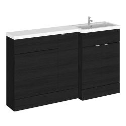 Hudson Reed Fusion Combination 1500mm L-Shaped Combination WC, Basin & Cupboard Unit Right Hand - Charcoal Black Woodgrain