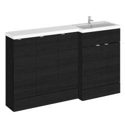 Hudson Reed Fusion Combination 1500mm L-Shaped Combination Basin & Cupboard Unit Right Hand - Charcoal Black Woodgrain