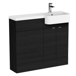 Hudson Reed Fusion Slimline 1000mm Combination Toilet & Basin Unit with Right Hand Semi Recessed Round Basin - Charcoal Black Woodgrain
