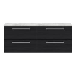 Hudson Reed Quartet 1440mm Double Wall Hung Cabinet & Grey Worktop - Charcoal Black