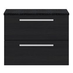 Hudson Reed Quartet 720mm 2 Drawer Wall Hung Cabinet & Sparkling Black Worktop - Charcoal Black