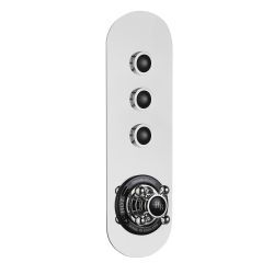 Hudson Reed Black Topaz Traditional Triple Outlet Push Button Shower Valve - Chrome