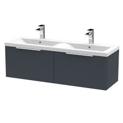 Hudson Reed Fluted 1200mm Wall Hung 2 Drawer Basin Unit & Polymarble Basin - Satin Anthracite