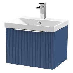 Hudson Reed Fluted 800mm Wall Hung 1 Drawer Basin Unit & Curved Basin - Satin Blue