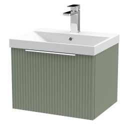 Hudson Reed Fluted 500mm Wall Hung 1 Drawer Basin Unit & Curved Basin - Satin Reed Green