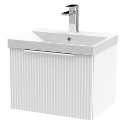Hudson Reed Fluted 800mm Wall Hung 1 Drawer Basin Unit & Curved Basin - Satin White