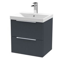 Hudson Reed Fluted 500mm Wall Hung 2 Drawer Basin Unit & Curved Basin - Satin Anthracite