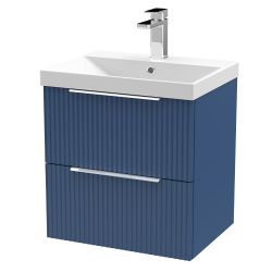 Hudson Reed Fluted 500mm Wall Hung 2 Drawer Basin Unit & Curved Basin - Satin Blue