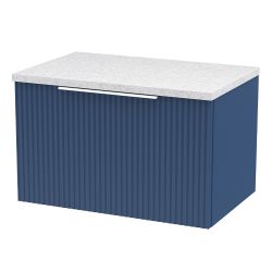 Hudson Reed Fluted 800mm Wall Hung 1 Drawer Basin Unit & Sparkling White Laminated Worktop - Satin Blue