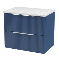 Hudson Reed Fluted 600mm Wall Hung 2 Drawer Basin Unit & Sparkling White Laminated Worktop - Satin Blue