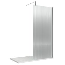 Hudson Reed Fluted Fixed Wetroom Screen with Support Bar 900mm - Chrome