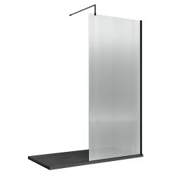 Hudson Reed Fluted Fixed Wetroom Screen with Support Bar 900mm - Matt Black