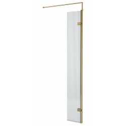 Hudson Reed Fluted Swing Wetroom Screen with Support Bar 300mm - Brushed Brass