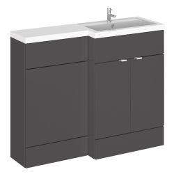 Hudson Reed Fusion Combination 1100mm L-Shaped Combination WC & Basin Unit Right Hand - Gloss Grey