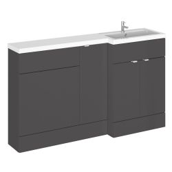 Hudson Reed Fusion Combination 1500mm L-Shaped Combination WC, Basin & Cupboard Unit Right Hand - Gloss Grey