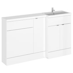 Hudson Reed Fusion Combination 1500mm L-Shaped Combination WC, Basin & Cupboard Unit Right Hand - Gloss White