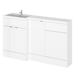 Hudson Reed Fusion Combination 1500mm L-Shaped Combination Cupboard, Basin & WC Unit Left Hand - Gloss White